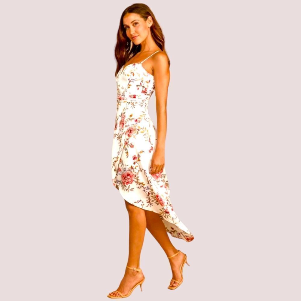LuLu's My Favorite Day Ivory Floral Print Tulip 🌷 Skirt Midi Dress - Picture 5 of 13